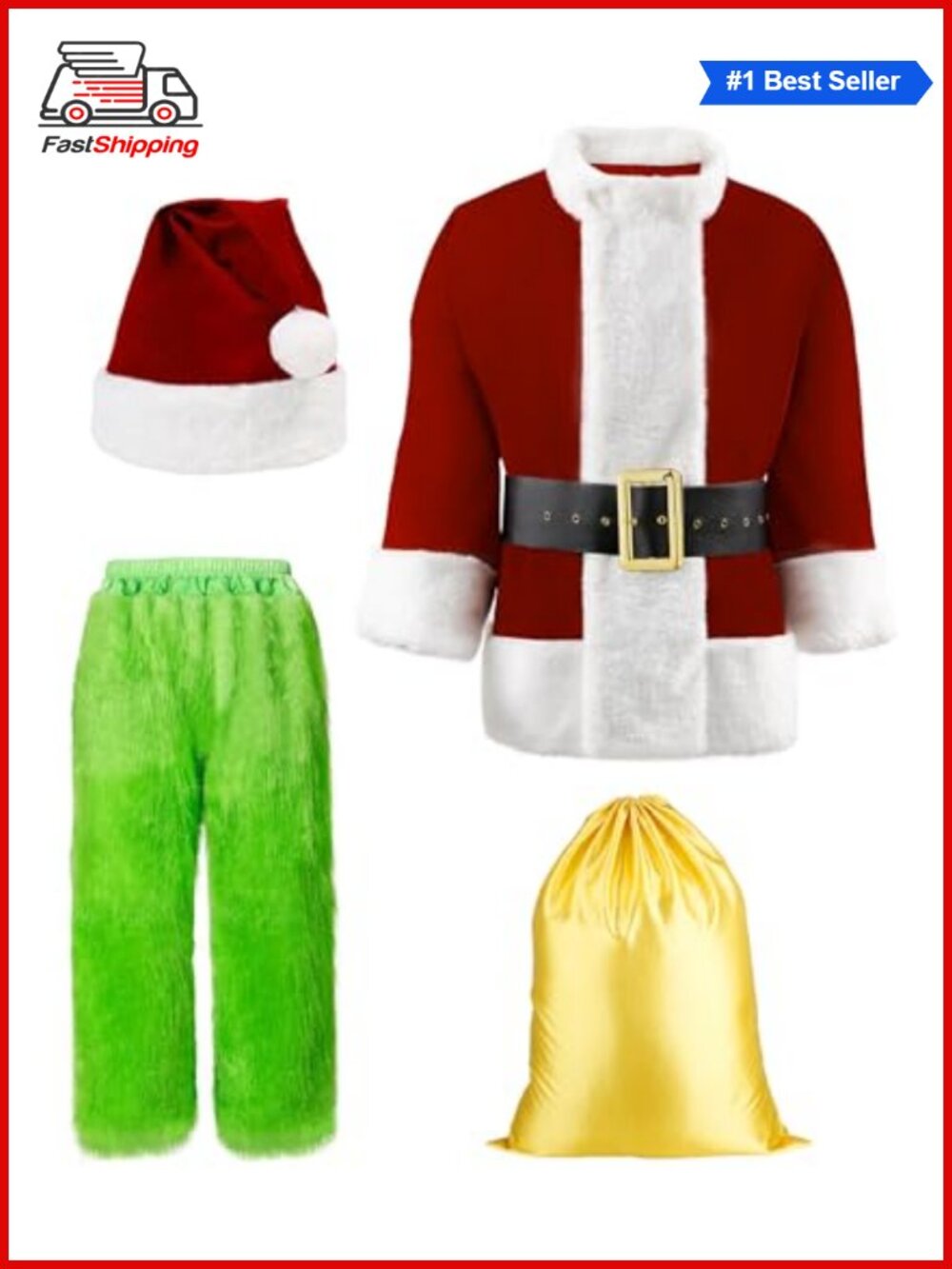 🎅 8PCS Deluxe Furry Santa Costume Adult Men Christmas Outfit Polyester Plush